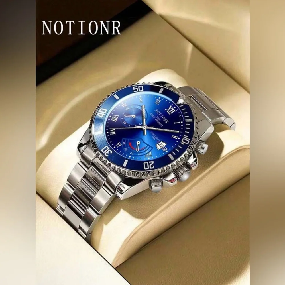 NOTIONR Blue Dial Chronograph Silver Stainless Steel Quartz Watch